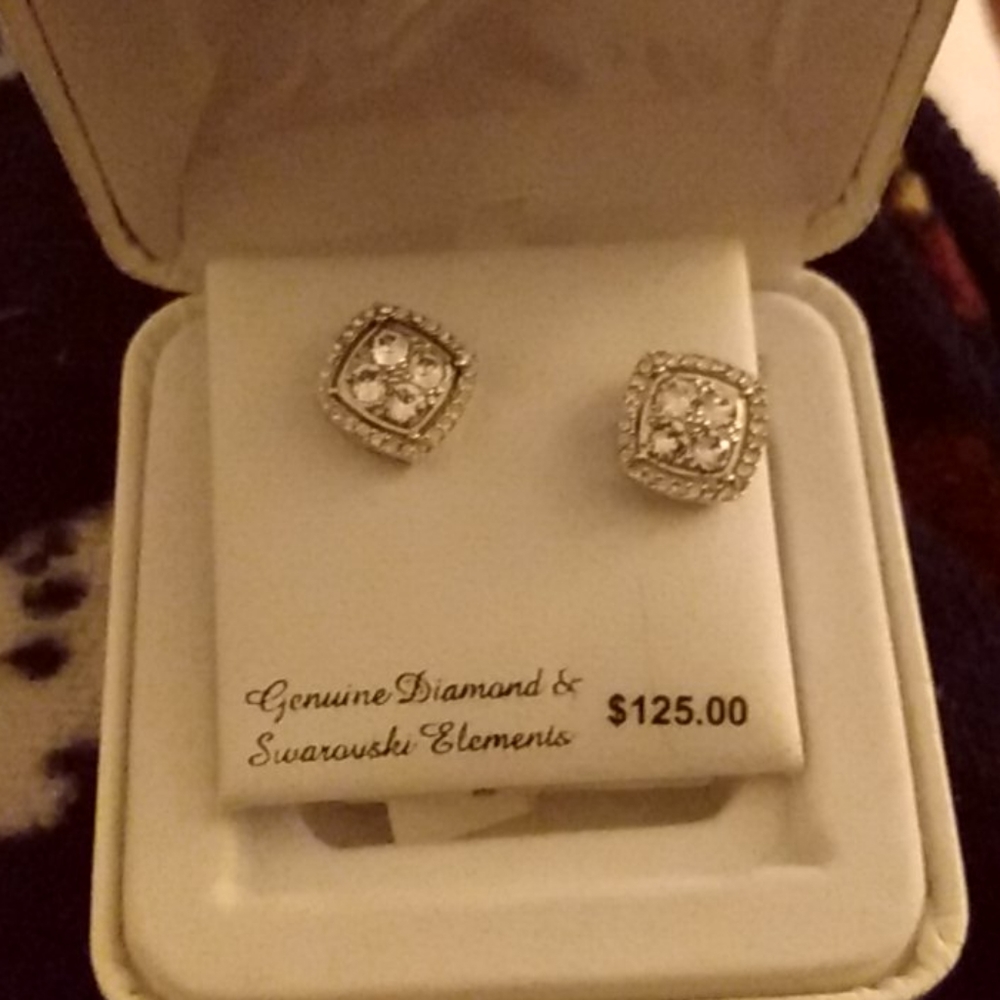 Earrings  genuine diamond and Swarovski elements